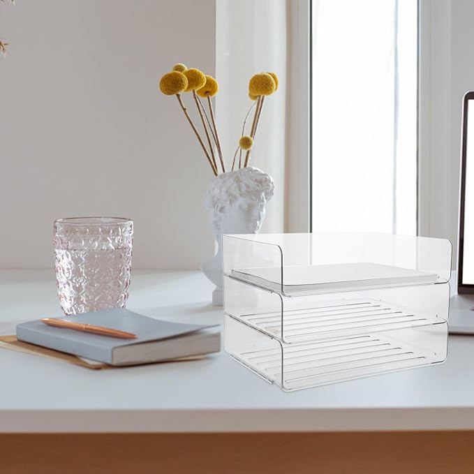 Stackable Paper Tray Organizer for Desk Wide Letter File Holder Transparent - Image 5