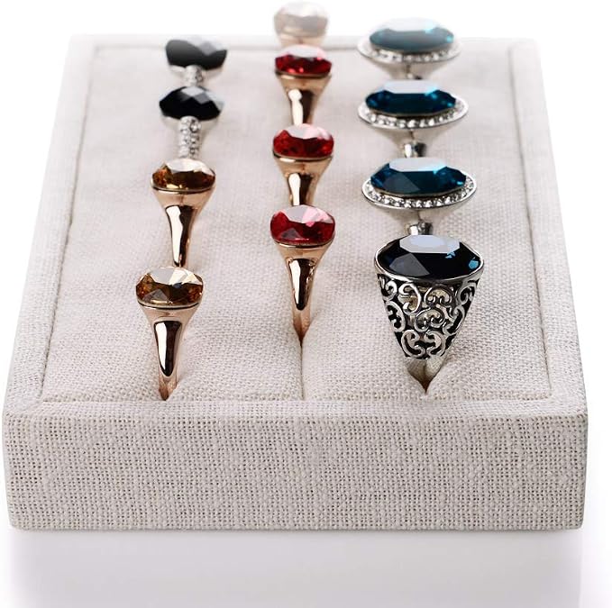 Oirlv linen 3 Slots Ring Earrings Display Trays Showcase Jewelry Organizer - Image 2