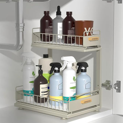 Under Sink Organizer, Pull Out Kitchen Cabinet Organizer 2 Tier Slide Out Under by HOMEBOSILY