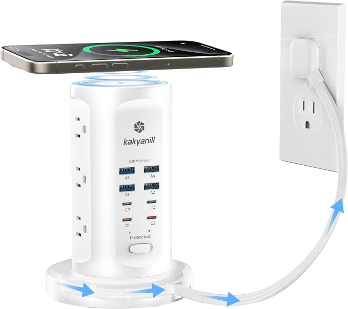 Kakyanill 115W USB Charging Station, Power Strip Tower, 9 AC Outlets by kakyanill
