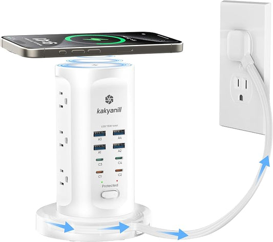 Kakyanill 115W USB Charging Station, Power Strip Tower, 9 AC Outlets by kakyanill