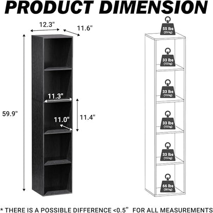 5 Cube Storage Organizer, Narrow Open Shelf Bookcase, Freestanding Low Display - Image 3