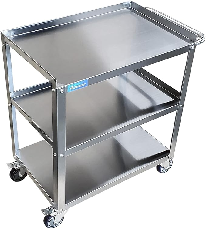 18 in. Wide X 28 in. Long X 33 in High | 3 Shelf Metal Utility Cart on Wheels - Image 3
