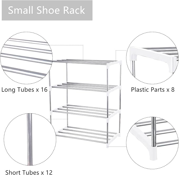 Small Shoe Rack, Narrow Stackable Shoe Shelf Organizer | - Image 5