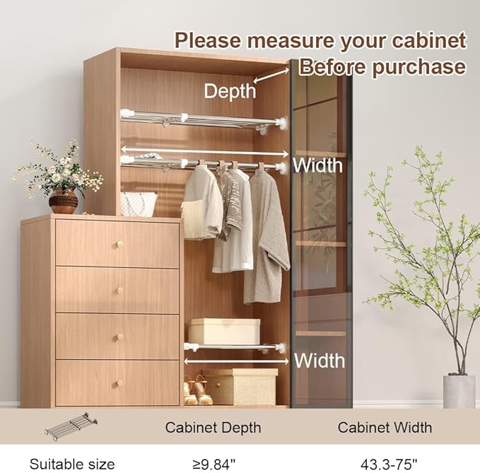 Hershii Tension Shelf Expandable Rod Closet System Heavy Duty Clothes Hanger - Image 6