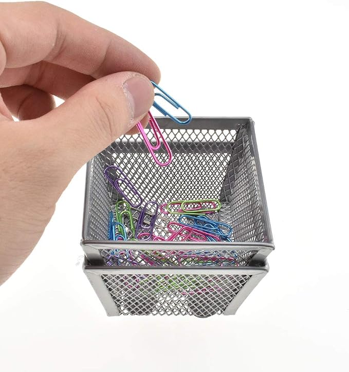 HAHIYO Stackable Paper Clip Mesh Holder cup 2.2" Height 2 Pack Silver Sturdy - Image 4
