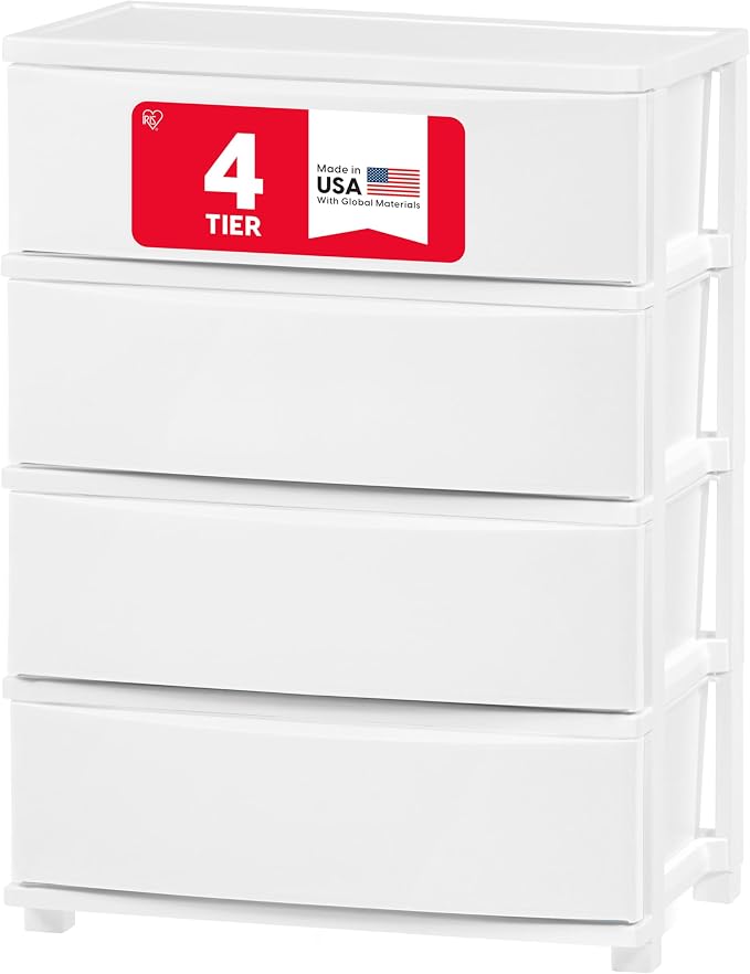 IRIS USA 4-Drawer Wide Plastic Drawer Organizer, Matte White | Organize clothing by IRISUSA