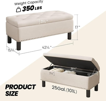 Furniliving Large Storage Ottoman, Wood Frame, Linen Fabric, 285 Lbs Capacity - Image 2