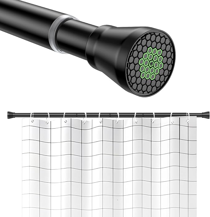 Shower Curtain Rod 45 to 77 Inches Black Tension Curtain Rod No Drilling Shower by HAOYUNTE