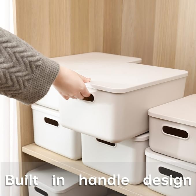 Plastic Storage Baskets With Lid Organizing Container Lidded Knit Storage - Image 3
