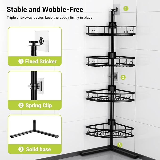 Aitatty Corner Shower Caddy Standing: 4-tier Rustproof Shower Organizer Shelf - Image 4