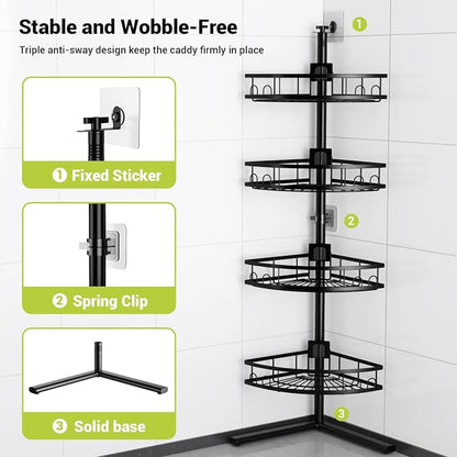 Aitatty Corner Shower Caddy Standing: 4-tier Rustproof Shower Organizer Shelf - Image 4