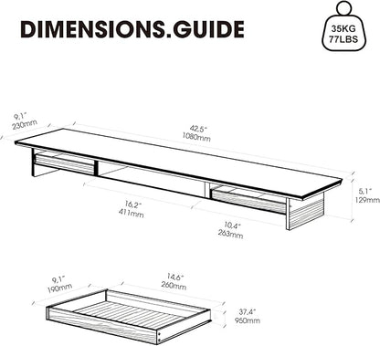 Fenge Dual Monitor Stand with Drawer, 42.5 Inch Large Monitor Riser with - Image 5