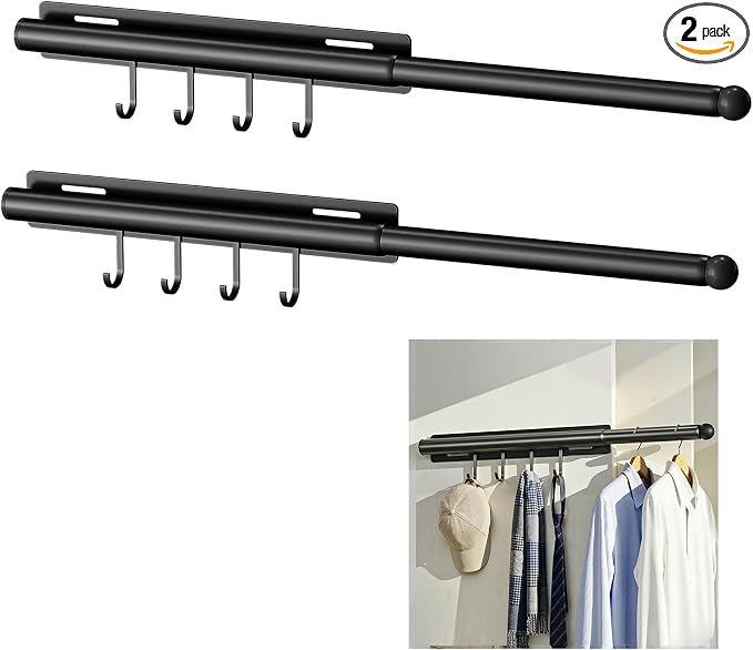 Lewondr 12" Valet Rod for Closet Pull Out, 2 Pack | Adjustable, Heavy Duty by Lewondr
