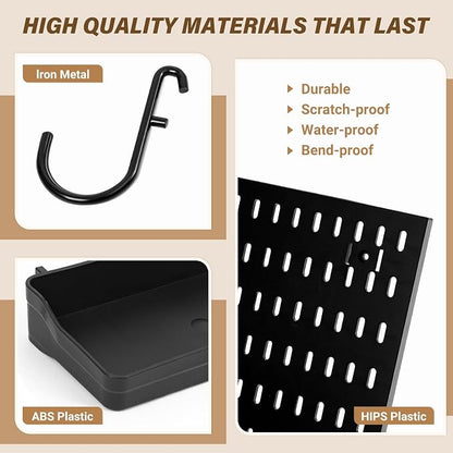 AKTOP Peg Board Wall Organizer 4-Pack – 12"x12" Black Pegboard Combination Kit - Image 4
