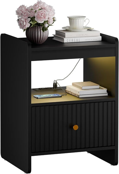 HIFYOBRO 21.6" Tall Fluted Nightstand, End Table by HIFYOBROUS