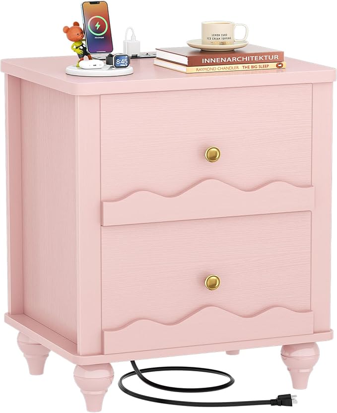 Cyclysio Nightstand with Charging Station, Side End Table with 2 Drawers - Image 9