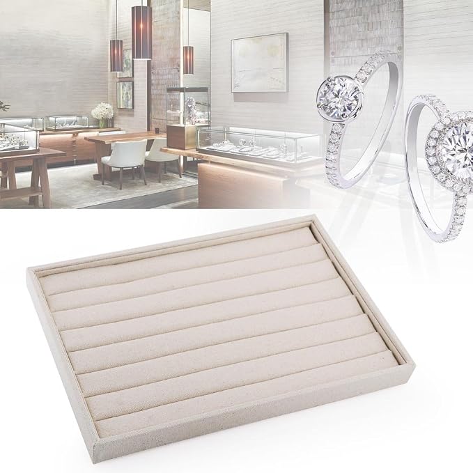Oirlv Linen 7 Lines Ring Storage Tray Rings Showcase Display Organizer Plate - Image 8