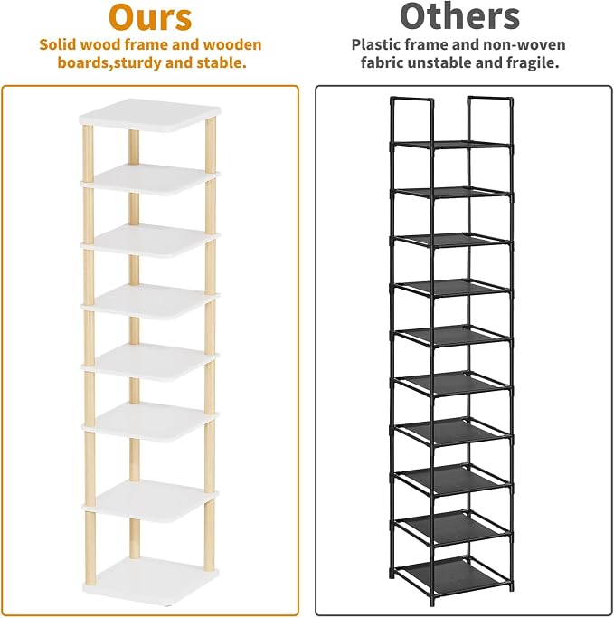 LUCKNOCK Vertical Shoe Rack, 8-Tier Tall Narrow Shoe Organizer - Image 8