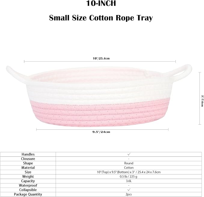 Sea Team 2-Pack Cotton Rope Baskets, 10 x 3 Inches Small Woven Storage Basket - Image 6