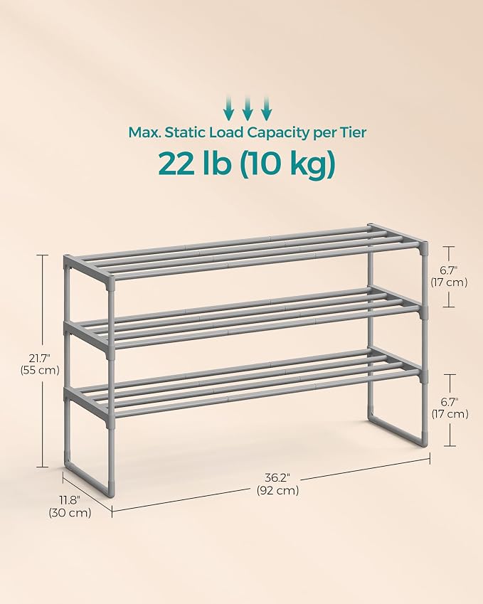 SONGMICS Shoe Rack, 3-Tier Shoe Organizer, Metal Storage Shelf, Upright or - Image 3