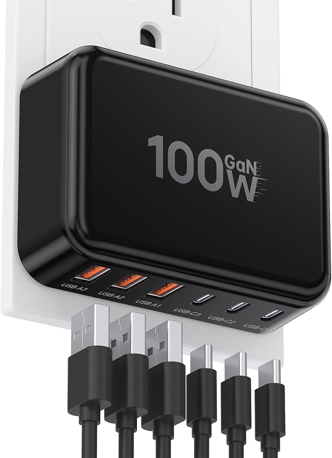 Fast Charger Block, GaN 6 Port USB C Charging Station Hub Cube, 100W Multiport by CSODINCE