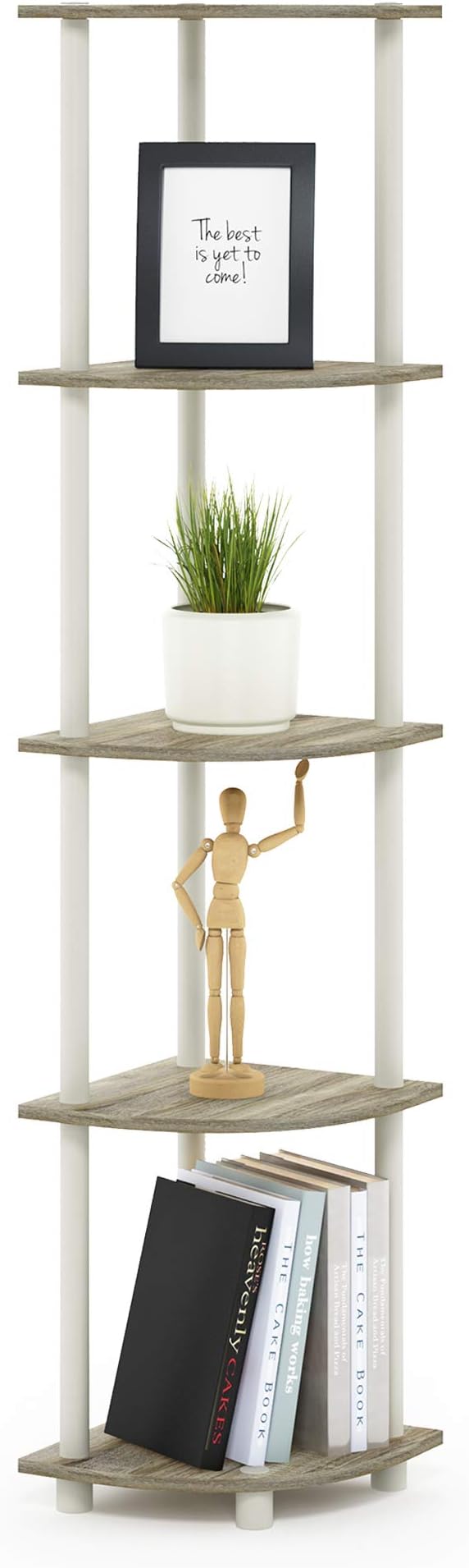 Furinno TURN-N-TUBE Corner Shelf, 5-Tier Corner Bookshelf, Open Storage Shelves by Furinno-FitsYourSpaceFitsYourBudget