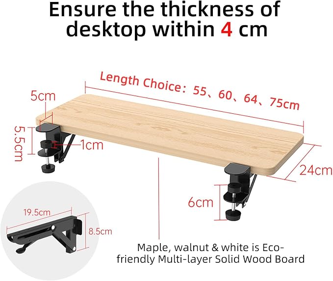 Sisyphy Ergonomics Desk Extender Tray, 29.5x9.5" Punch-Free Clamp on, Foldable - Image 4