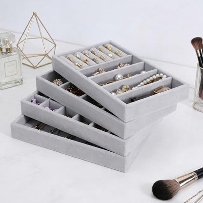 Velvet Jewelry Drawer Organizer – Four-Piece Stackable Jewelry Tray Set - Image 8