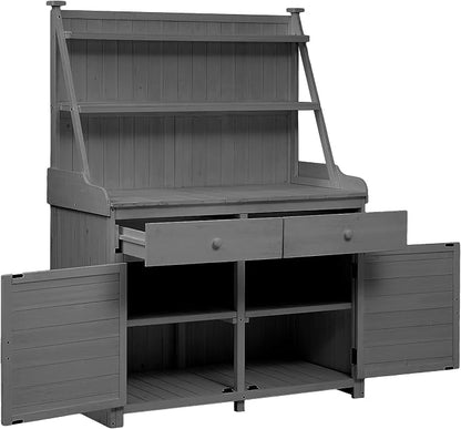 Merax Potting Bench Table with Cabinet and Open Shelves, Garden Potting Bench - Image 9