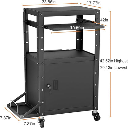Mobile AV Cart with Side Shelves, Rolling Computer Cart Height Adjustable - Image 2