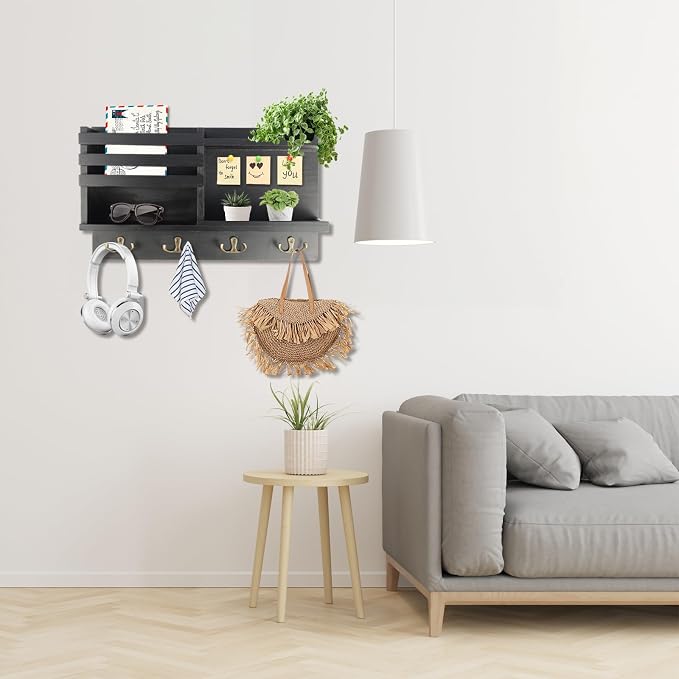Key Holder Wall Mount, Solid Wood Key and Mail Organizer - Image 5