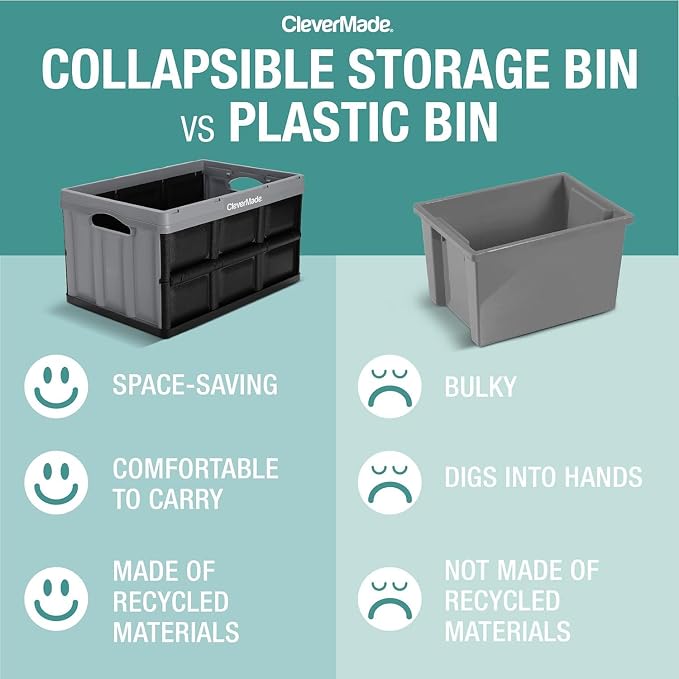 CleverMade Collapsible Storage Bins, 3 Pack, Ocean | Extra-large bins support - Image 3