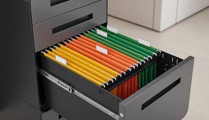 Modern 3-Drawer Mobile File Cabinet, Dark Grey Metal Filing Cabinet - Image 5