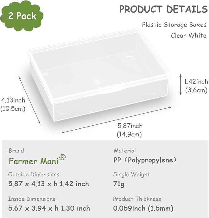 2 Pack Rectangle Plastic Clear Storage Containers Box, Safety Pins and Other - Image 2