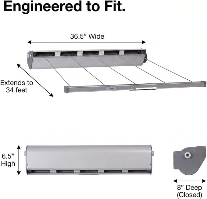 Household Essentials Steel and Aluminum 5‑Line Retractable Wall‑Mounted Dryer - Image 6