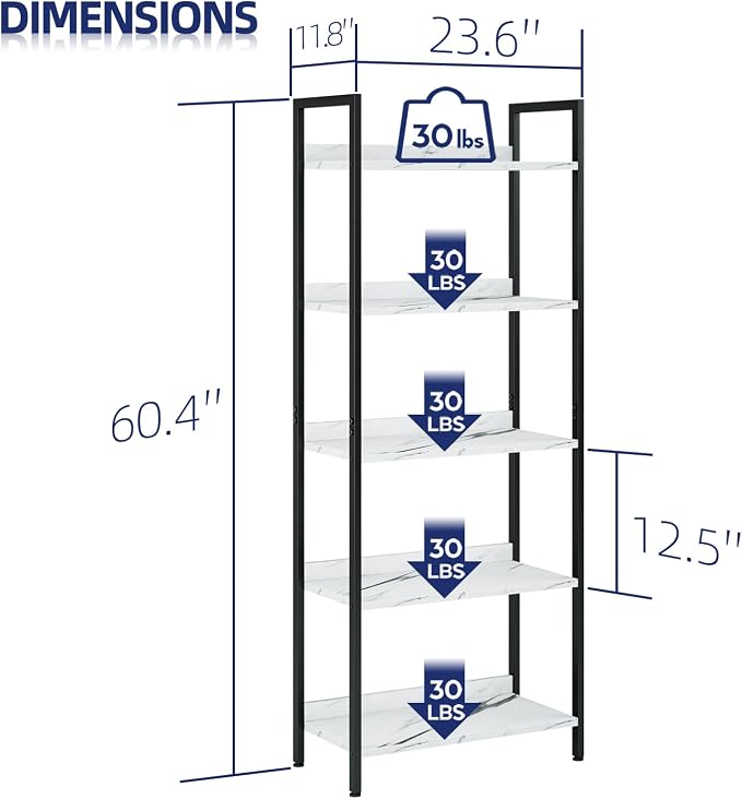 NUMENN Bookshelf, 5 Tier Freestanding Shelving Unit, Falling Prevention Baffle - Image 3
