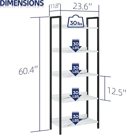 NUMENN Bookshelf, 5 Tier Freestanding Shelving Unit, Falling Prevention Baffle - Image 3