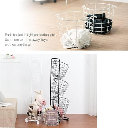 3 Tier Rolling Laundry Hamper, Metal Sorter Storage Trolley Shelf, - Image 4