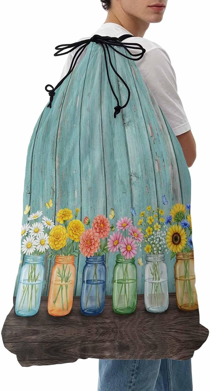 Spring XL Laundry Bag Flower in Bottle Butterfly Vintage Wood Grain Machine by Unknown