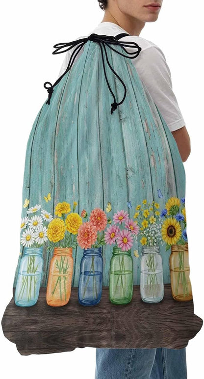Spring XL Laundry Bag Flower in Bottle Butterfly Vintage Wood Grain Machine by Unknown