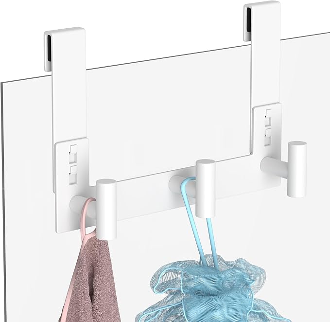 PMMASTO No-Drill Extra Long Shower Hooks, Fits 3/8" Thick Door, Heavy Duty by PMMASTO