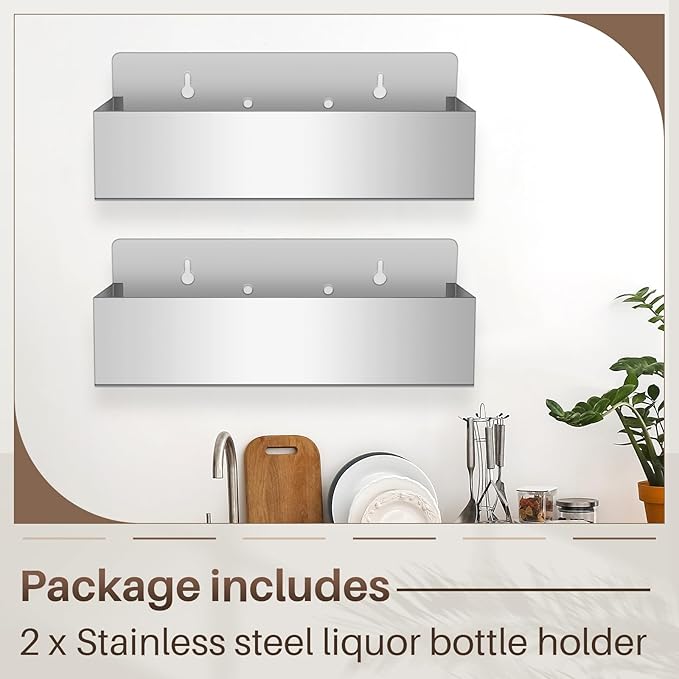 Tanlade 2 Pieces 15 Inch Single Speed Rail Stainless Steel Liquor Bottle Holder - Image 3