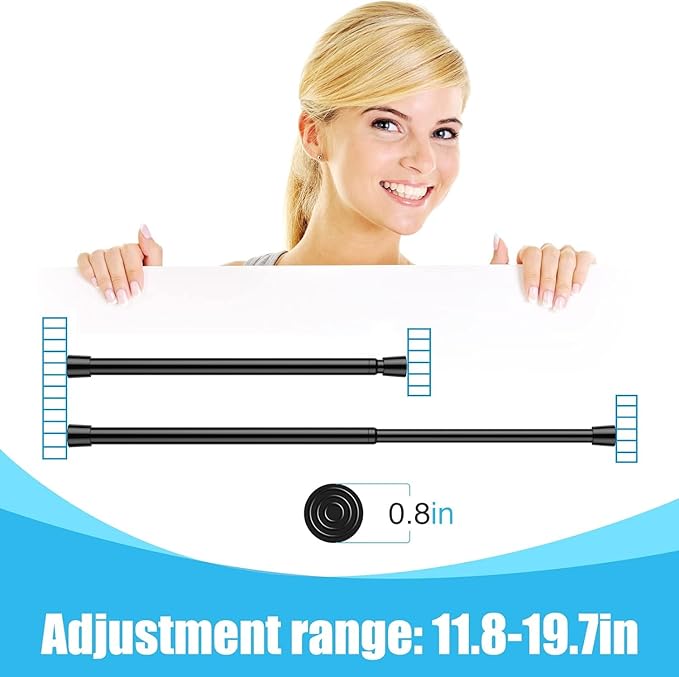 AIZESI 2pcs Black Small Tension Rod 12 to 19 Inch Adjustable Tension Curtain - Image 3