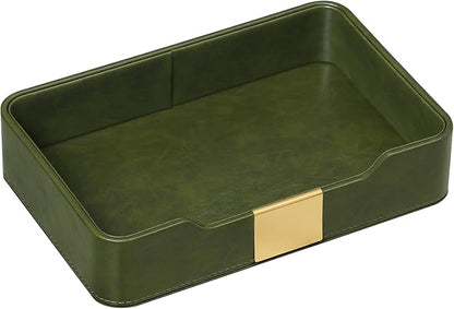 PU Leather Valet Tray with Gold Accent, Decorative Nightstand Organizer Desk by MEIBOOCH