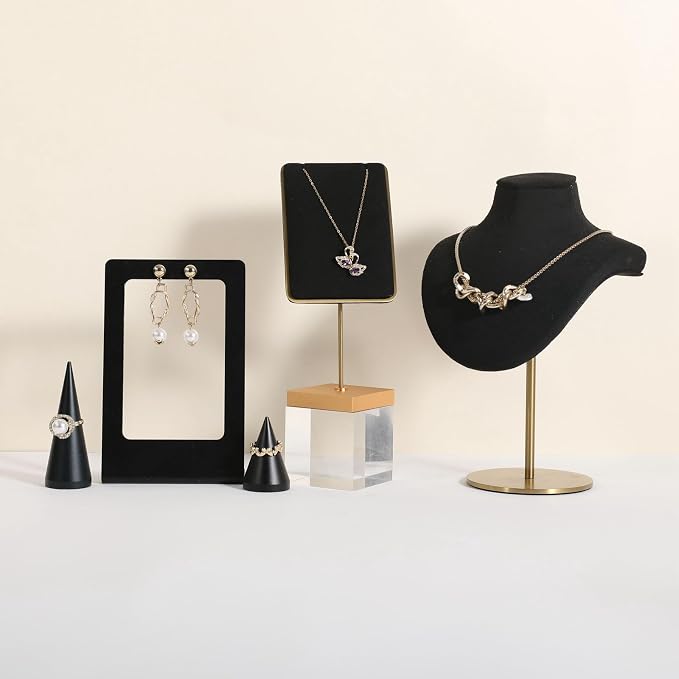 GemeShou Black velvet necklace stand, small metal jewelry stand - Image 3