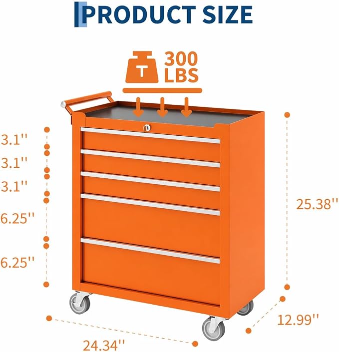 Garvee Rolling Tool Chest, 5 Drawers Tool Storage Cabinet, Toolbox - Image 3