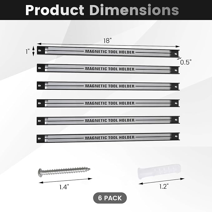 Goplus 6PCS 18" Magnetic Tool Holder, Wall Mounted 176LBS Capacity Magnetic - Image 4