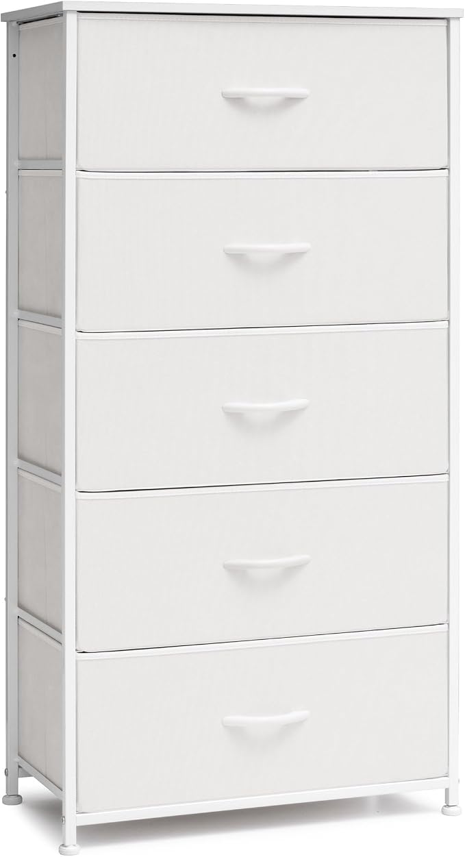 Tall Dresser, Wide Vertical Fabric Storage Organizer, 5 Drawers | Sturdy Steel by CrestliveProducts