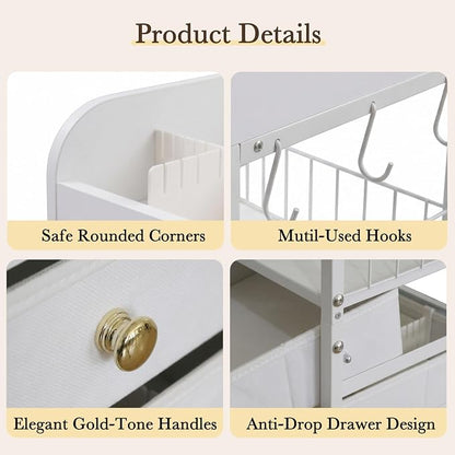 Makeup Organizer Cart with Drawers & 8 Dividers, Rolling Beauty Cart with Hooks - Image 7